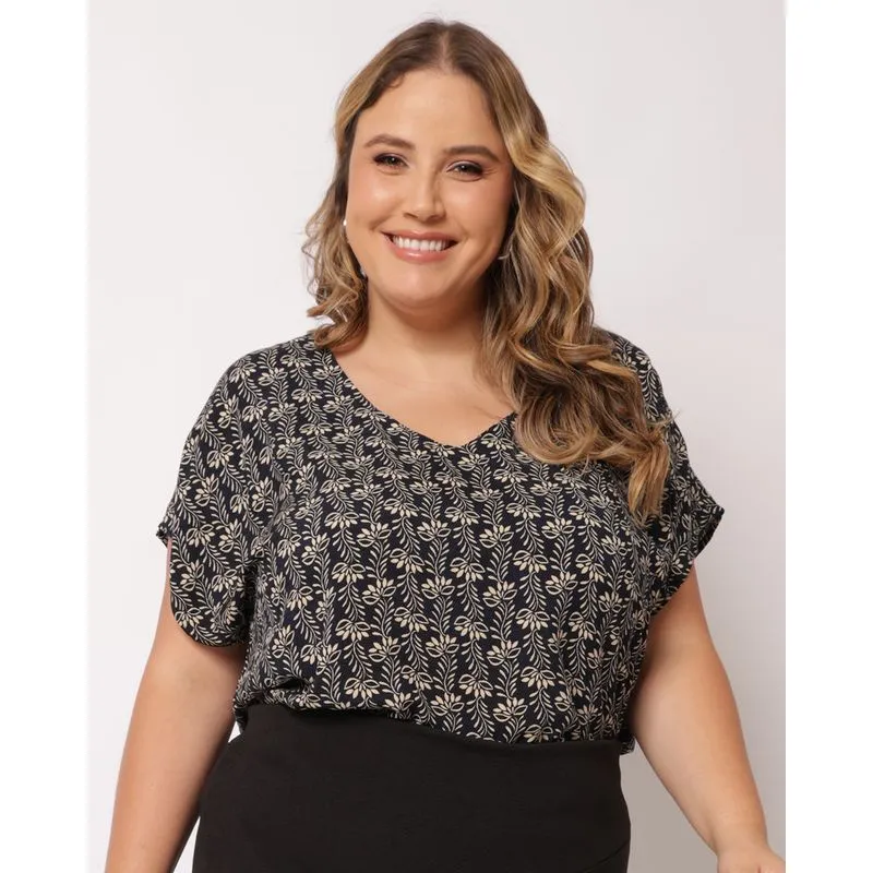 Blusa Plus Size Feminina Viscose Berry & Co. Manga Morcego Marinho G3