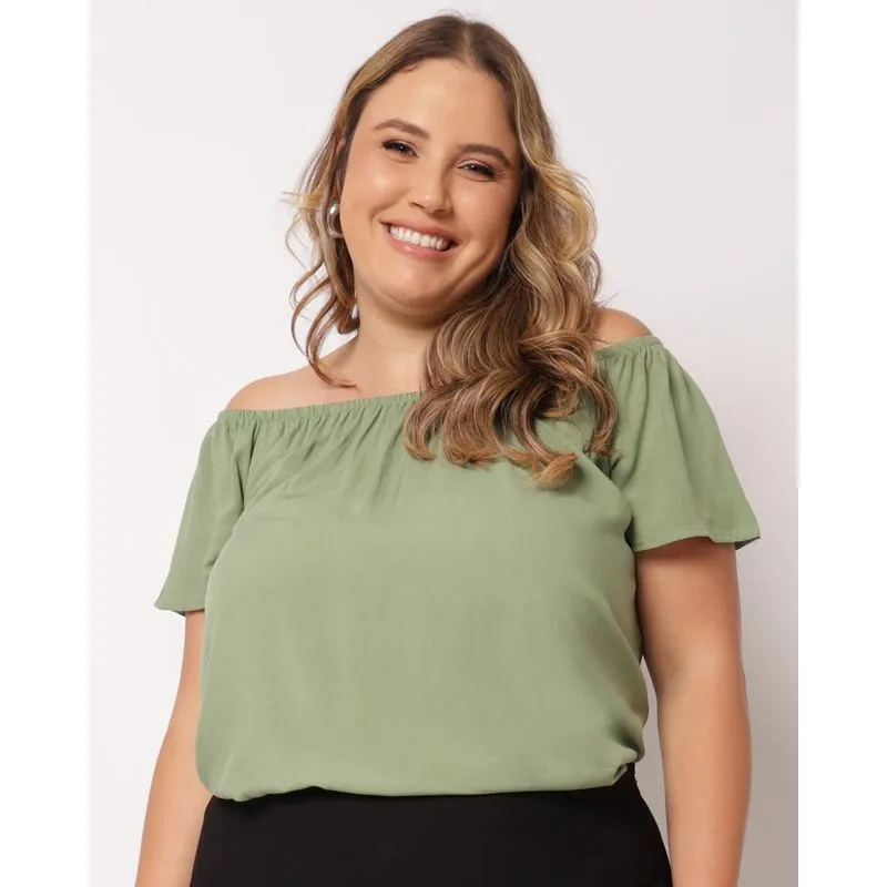 Blusa Plus Size Feminina Berry & Co. Viscose Ciganinha Verde G2