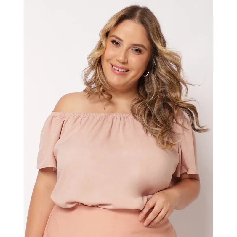 Blusa Plus Size Feminina Berry & Co. Viscose Ciganinha Rosa G1