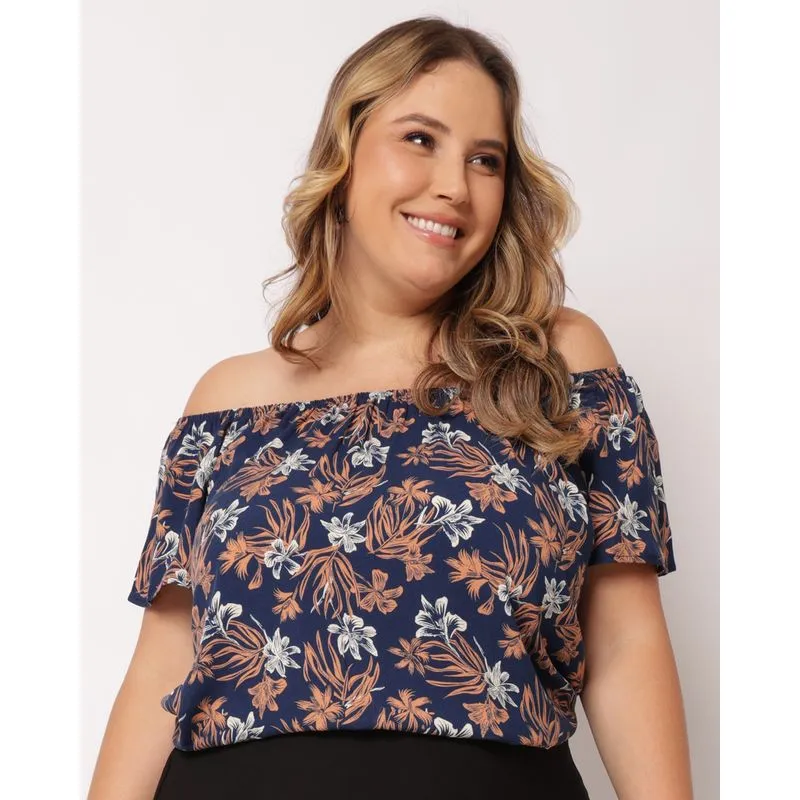 Blusa Plus Size Feminina Berry & Co. Viscose Ciganinha Marinho G3