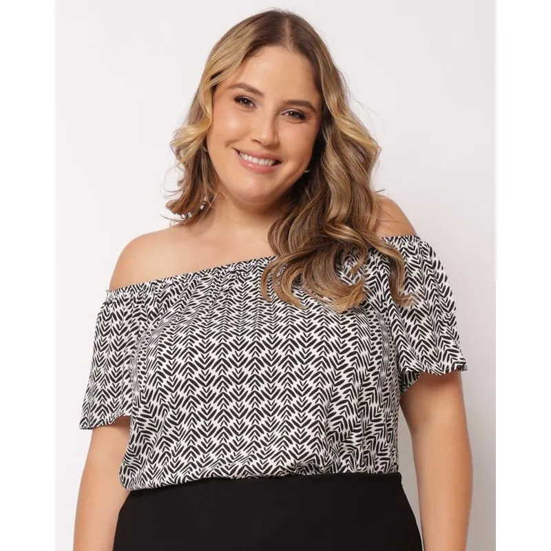 Blusa Plus Size Feminina Berry & Co. Viscose Ciganinha Preta G2