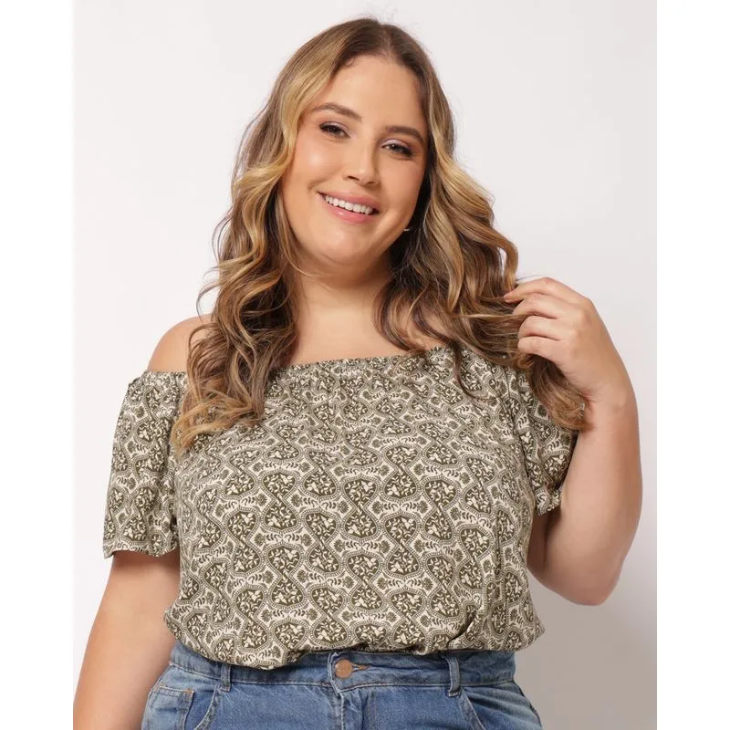 Blusa Plus Size Feminina Berry & Co. Viscose Ciganinha Verde G2
