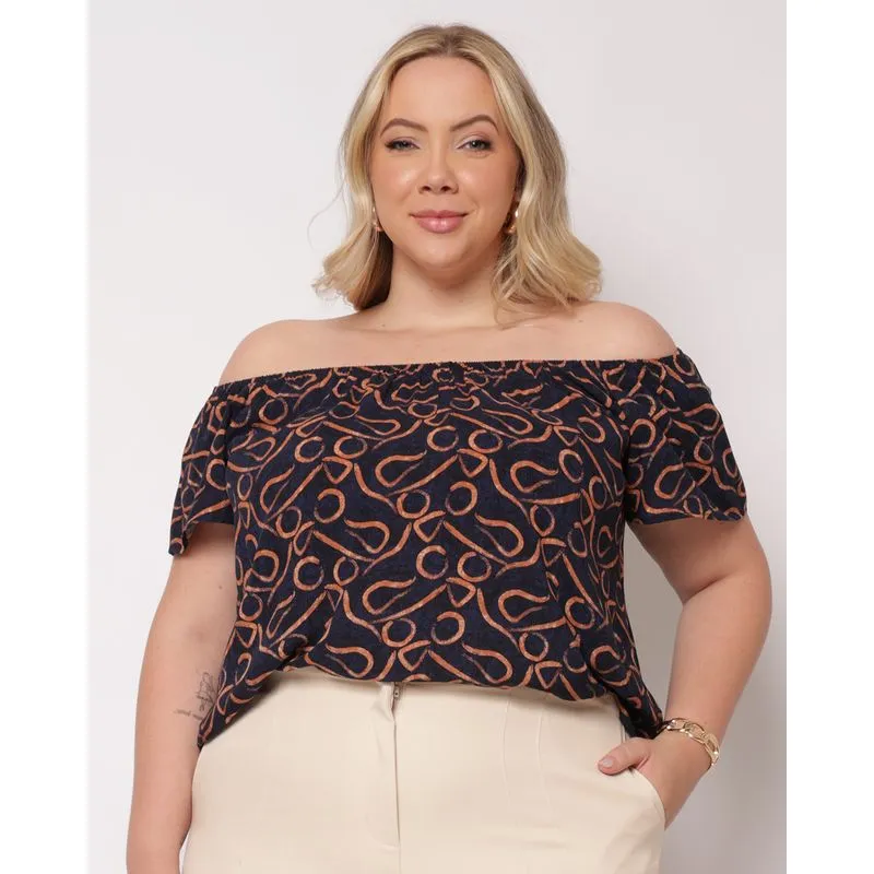 Blusa Plus Size Feminina Berry & Co. Viscose Ciganinha Marinho G2