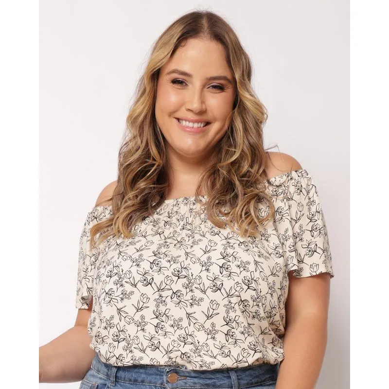 Blusa Plus Size Feminina Berry & Co. Viscose Ciganinha Off White G3