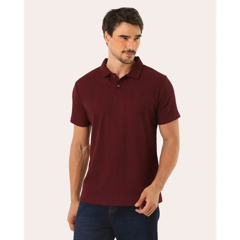 Camisa Polo Masculina Texturizada Jacquard Manga Curta Vinho M