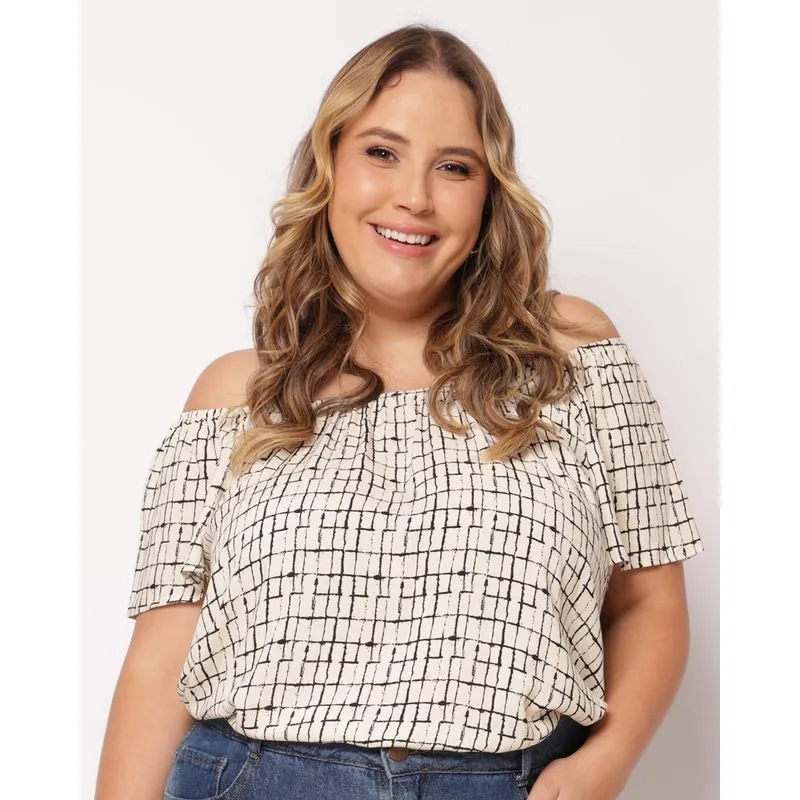 Blusa Plus Size Feminina Berry & Co. Ciganinha Viscose Bege G2