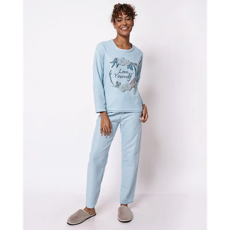 Pijama Feminino Longo Soft com Estampa Floral Azul M