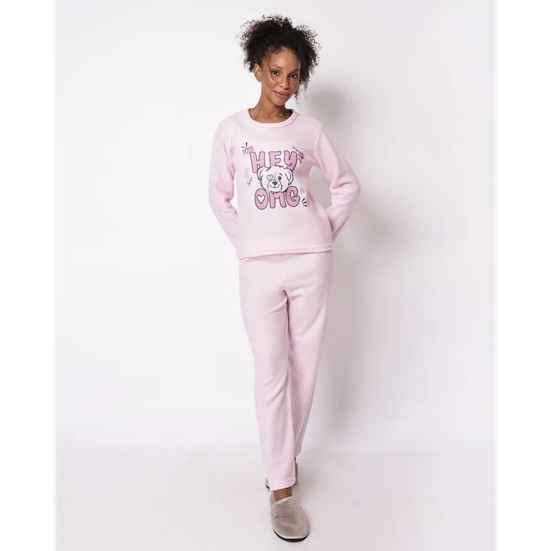 Pijama Feminino Longo Soft com Estampa Frontal Rosa GG