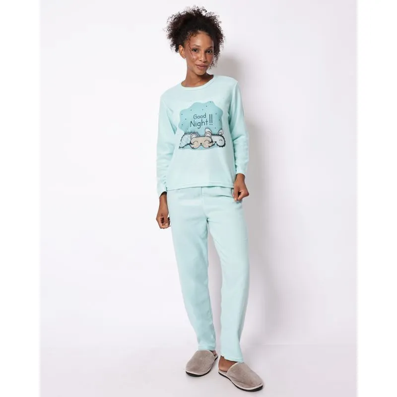 Pijama Feminino Longo Soft com Estampa Frontal Verde P