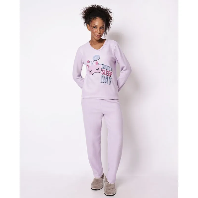 Pijama Feminino Longo Soft com Estampa Lilás GG
