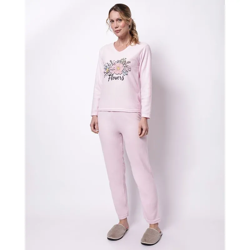 Pijama Longo Soft Feminino Estampa Frontal Rosa GG