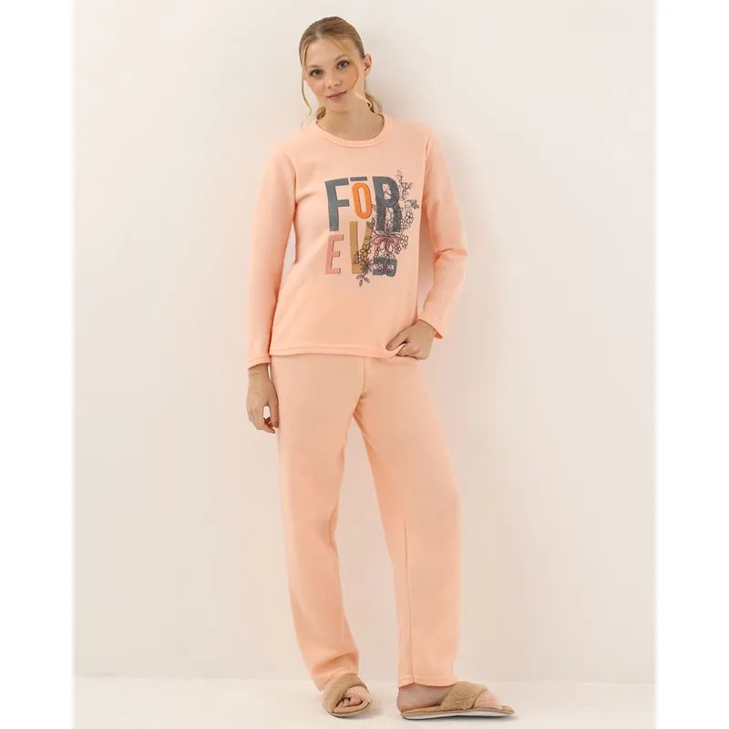 Pijama Longo Feminino Soft Estampa Frontal Laranja G