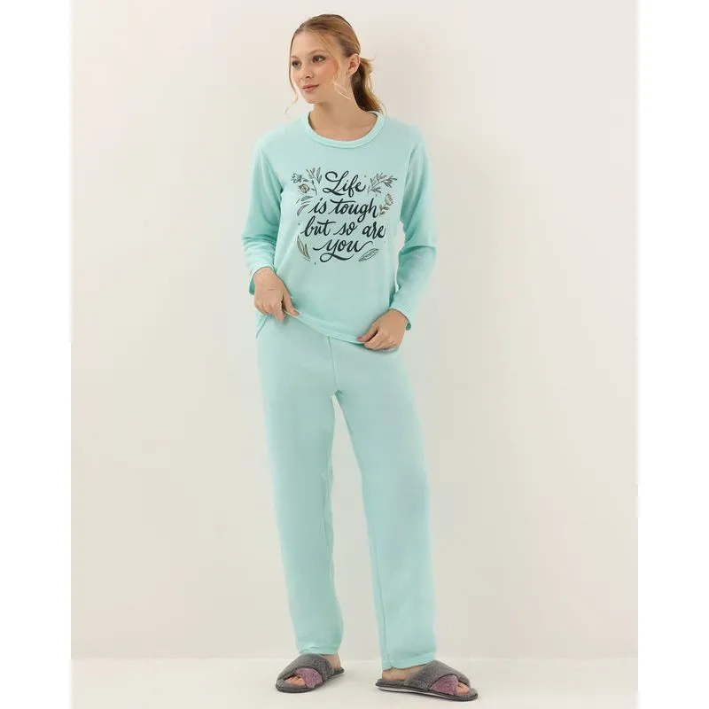 Pijama Longo Feminino Soft Estampa Frontal Verde UN