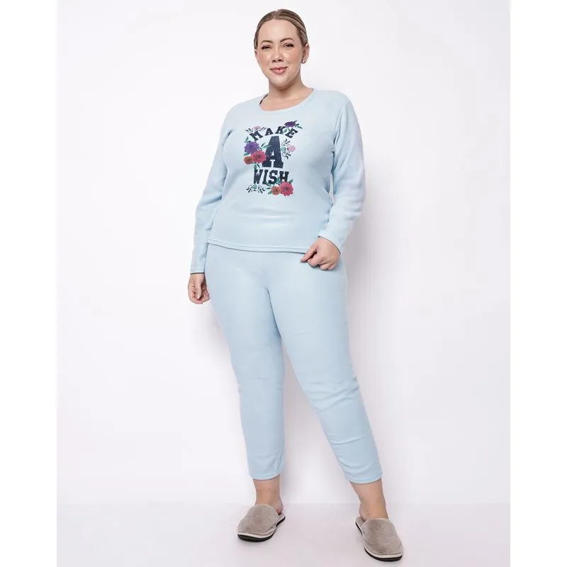 Pijama Longo Plus Size Soft Estampa Frontal Azul 52