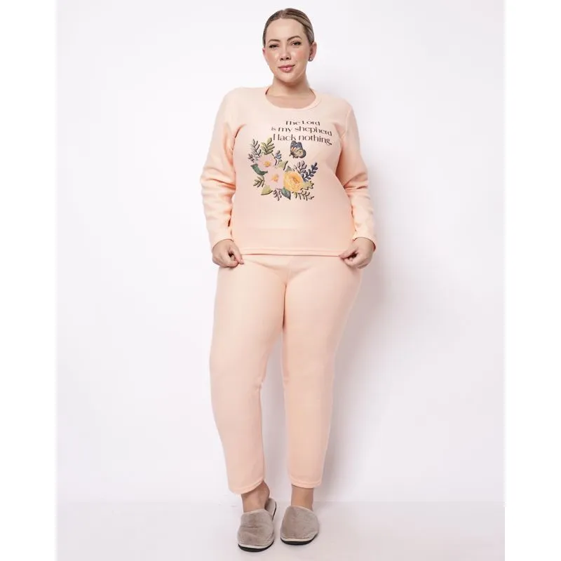 Pijama Longo Plus Size Soft Estampa Frontal Laranja 52