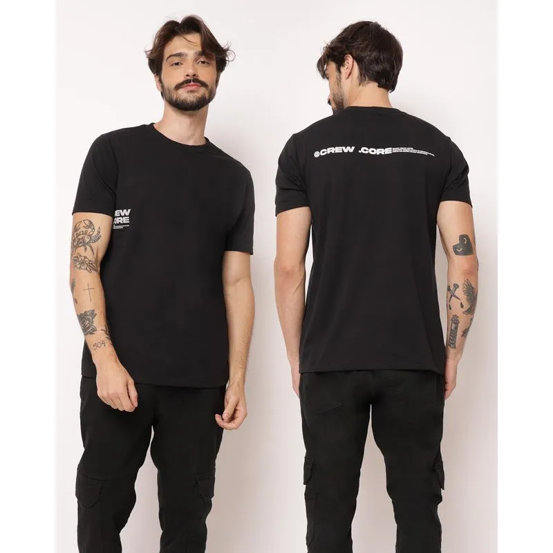 Camiseta Masculina Texturizada com Estampa Emborrachada Preta M