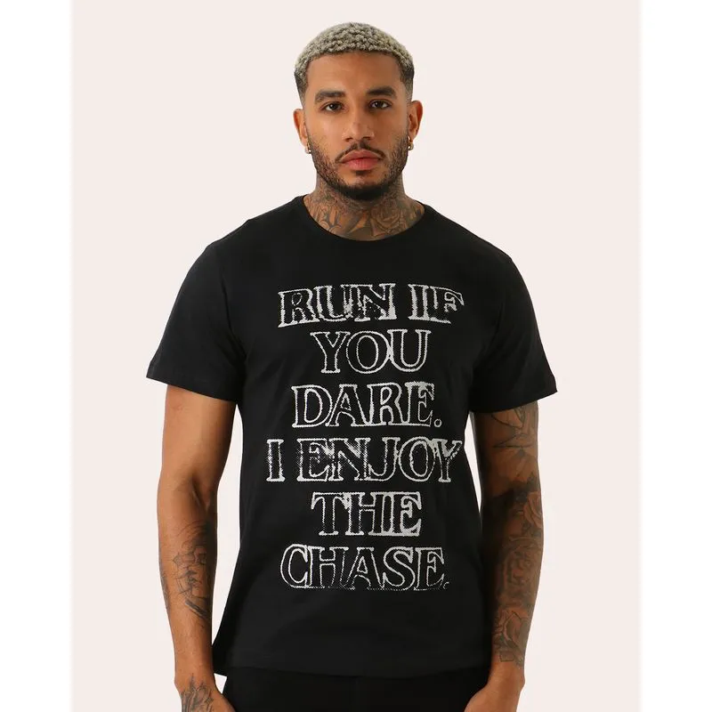 Camiseta Masculina Com Estampa Manga Curta Preta GG