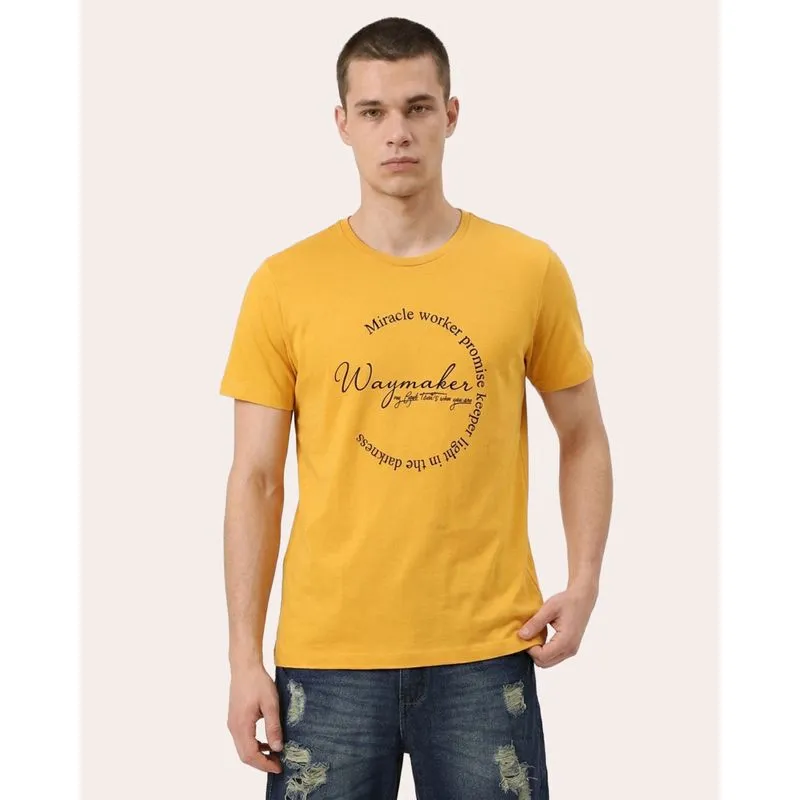 Camiseta Masculina Algodão com Estampa Escrita Mostarda GG