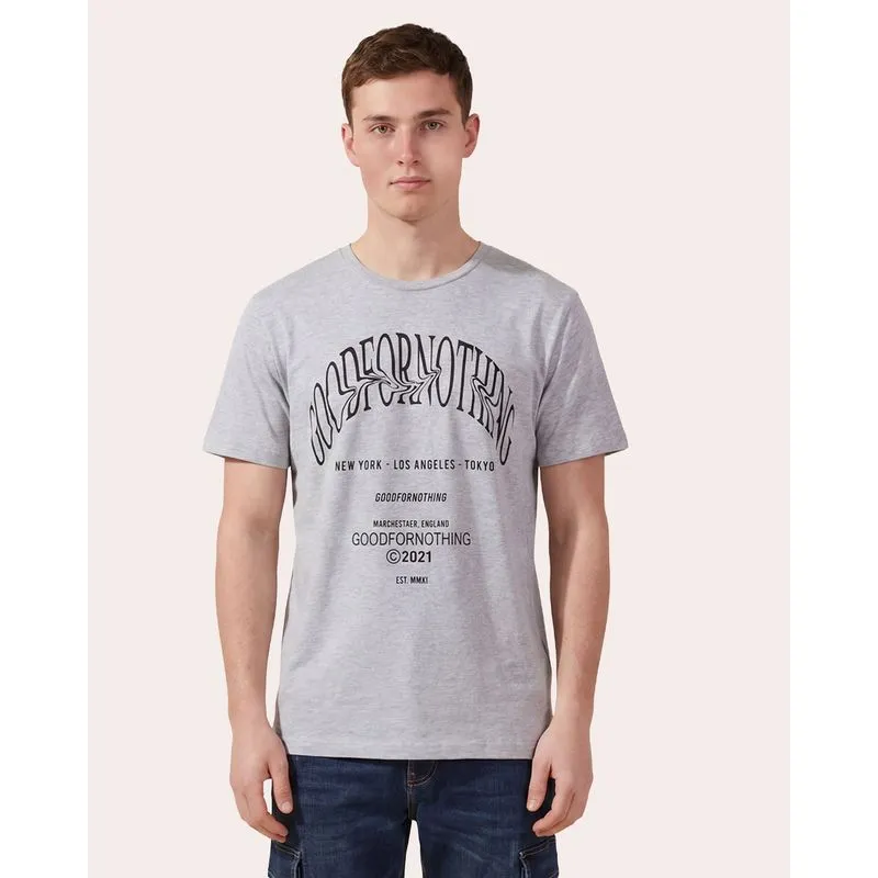 Camiseta Masculina Lettering Manga Curta Cinza G