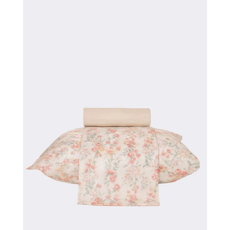 Jogo de Cama Solteiro 3 Peças Andreza Caprice Estampado Floral Branco UN