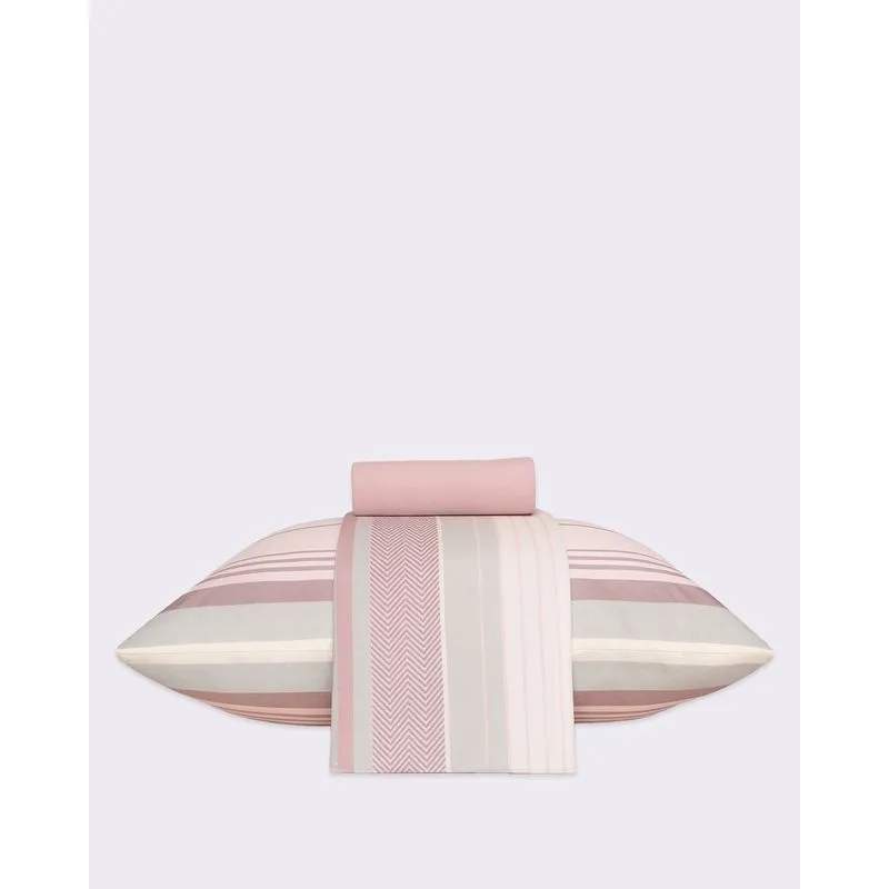 Jogo de Cama Solteiro 3 Peças Andreza Caprice Estampado Listrado Rosa UN