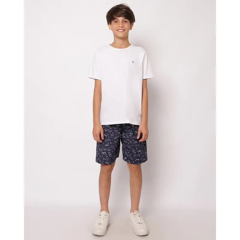 Bermuda Juvenil Reta Microfibra Estampada Skate Marinho 14
