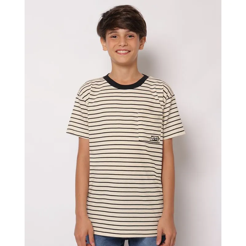Camiseta Juvenil Listrada com Bolso Manga Curta Bege 12