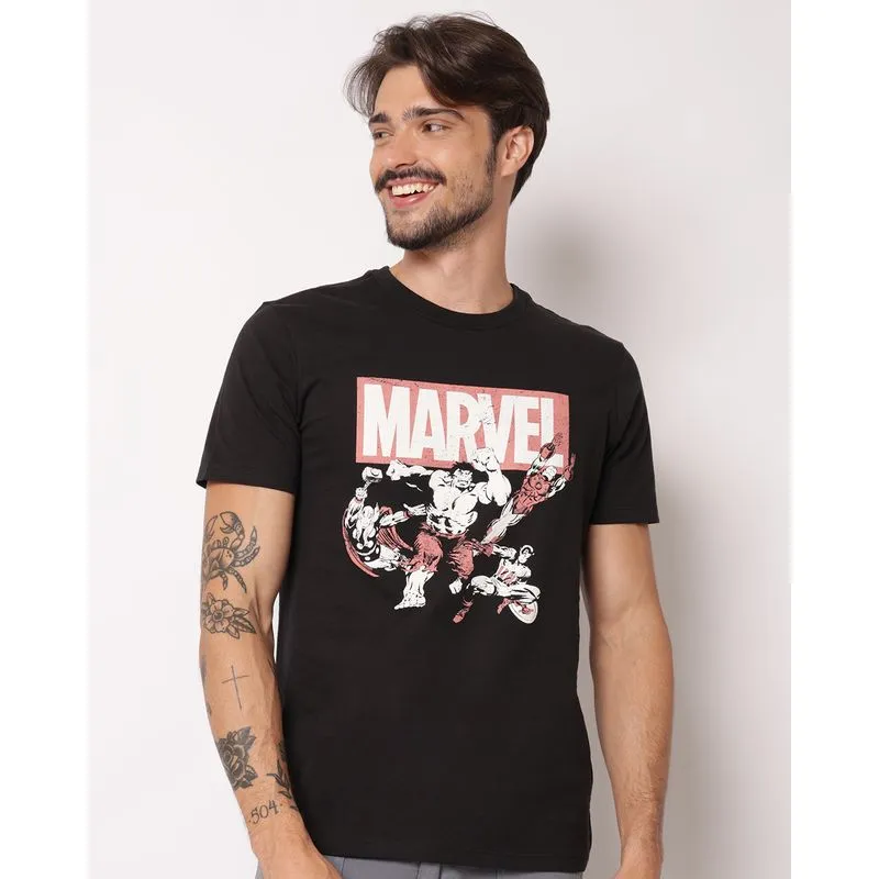 Camiseta Masculina Algodão Marvel Os Vingadores Manga Curta Preta GG