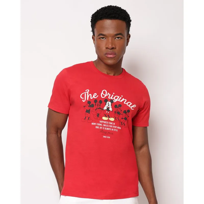 Camiseta Masculina Algodão Disney Mickey com Estampa Vermelha P