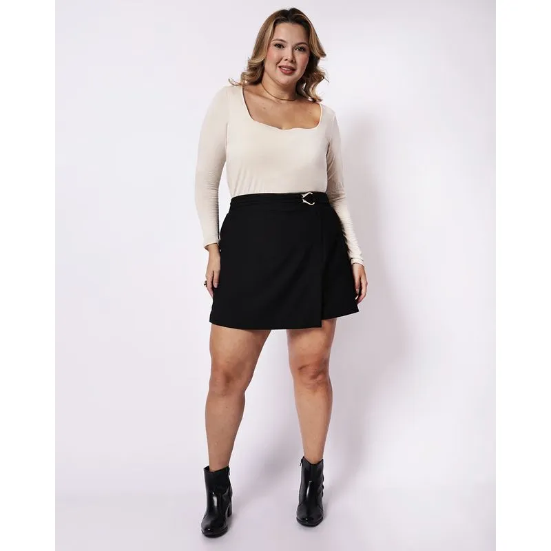 Short Saia Feminino Plus Size Viscose Preto G3