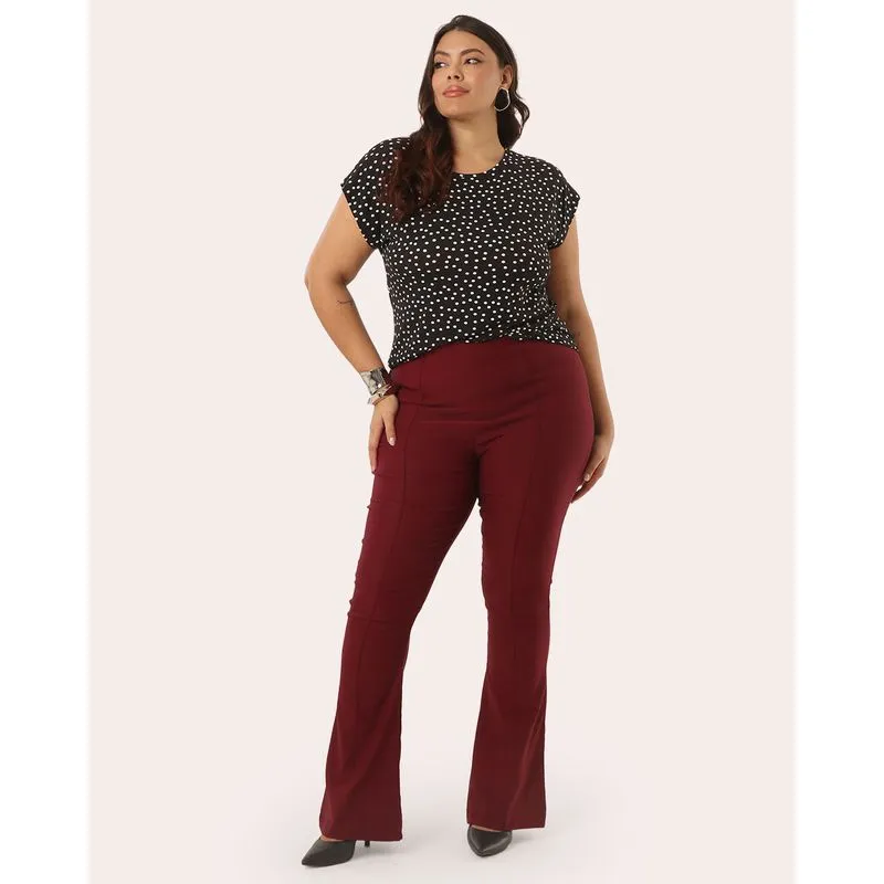 Calça Plus Size Feminina Flare Bengaline Vinho G4