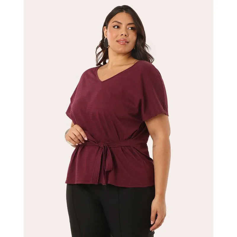 Blusa Plus Size Feminina Algodão com Amarração Vinho G4
