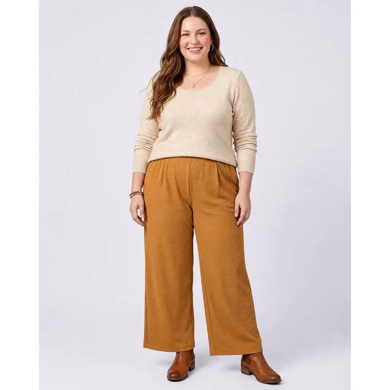 Calça Plus Size Feminina Algodão Pantalona Texturizada Bege G3