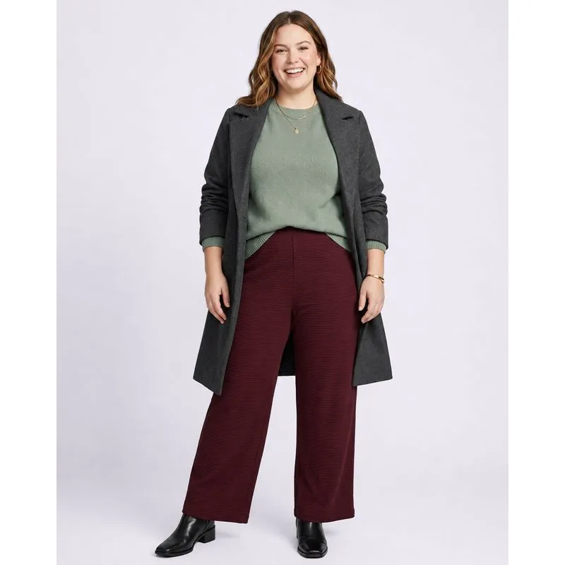 Calça Plus Size Feminina Algodão Pantalona Texturizada Vinho G1