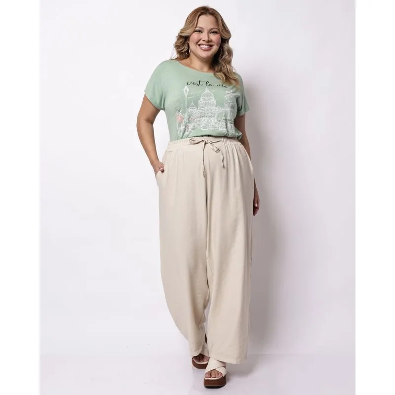 Calça Plus Size Feminina Pantalona Bege G1