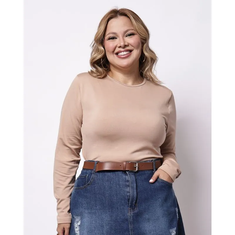 Blusa Plus Size Térmica Feminina Manga Longa Bege G2