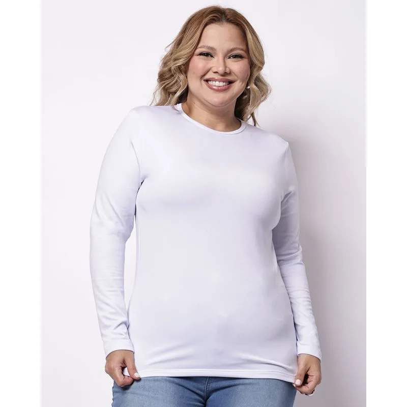 Blusa Plus Size Térmica Feminina Manga Longa Branca G3