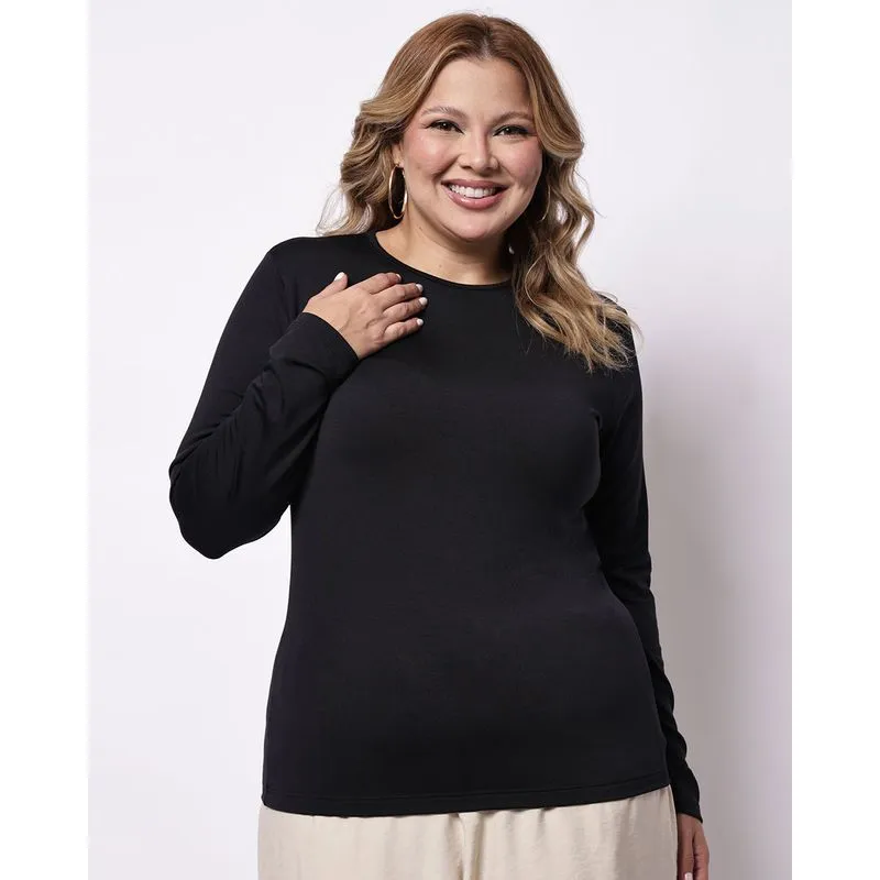 Blusa Plus Size Térmica Feminina Manga Longa Preta G1