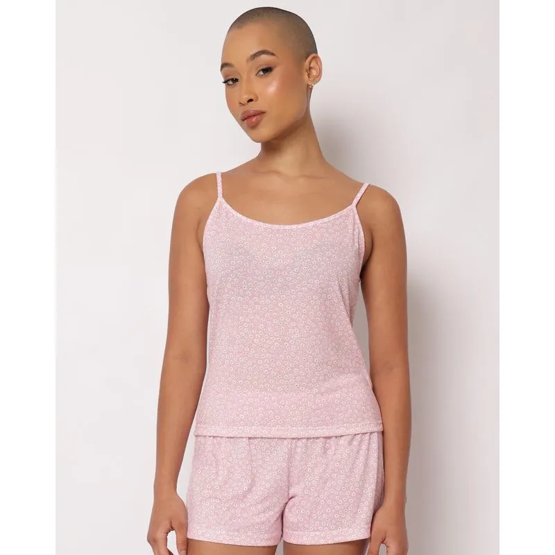 Pijama Feminino Curto Alcinha Estampado Floral Rosa G