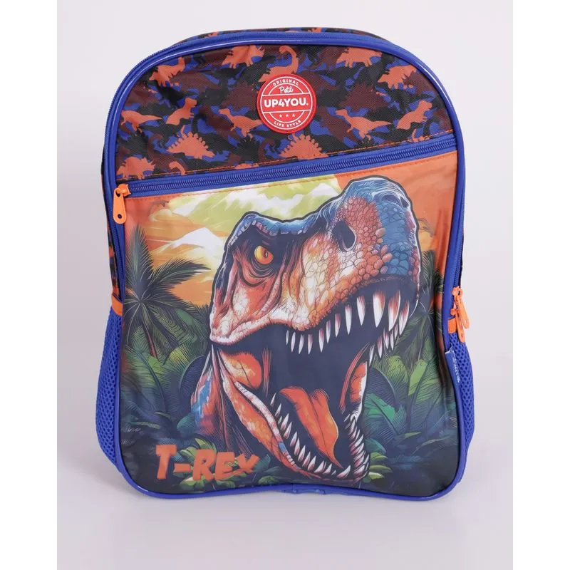 Mochila Infantil Escolar Estampa Dinossauro Azul UN