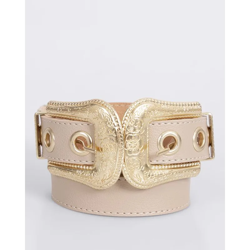 Cinto Feminino com Fivela Dupla Trabalhada Bege GG