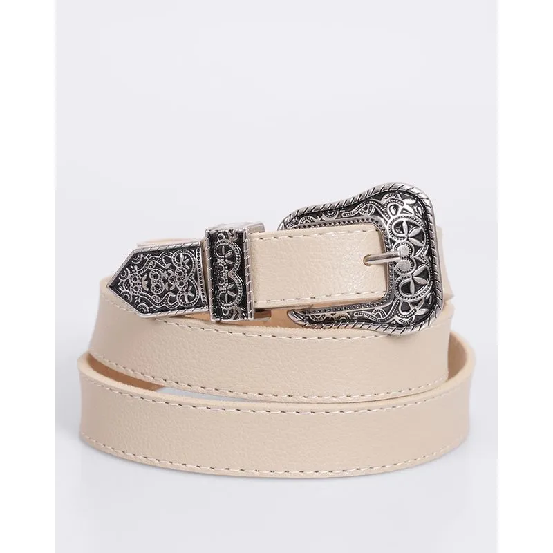 Cinto Feminino Fivela Detalhada com Ponteira Bege G