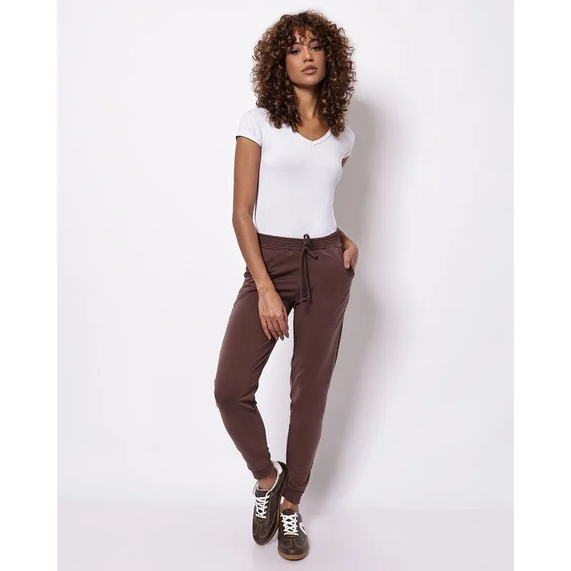 Calça Feminina Jogger Moletinho Cordão Marrom M