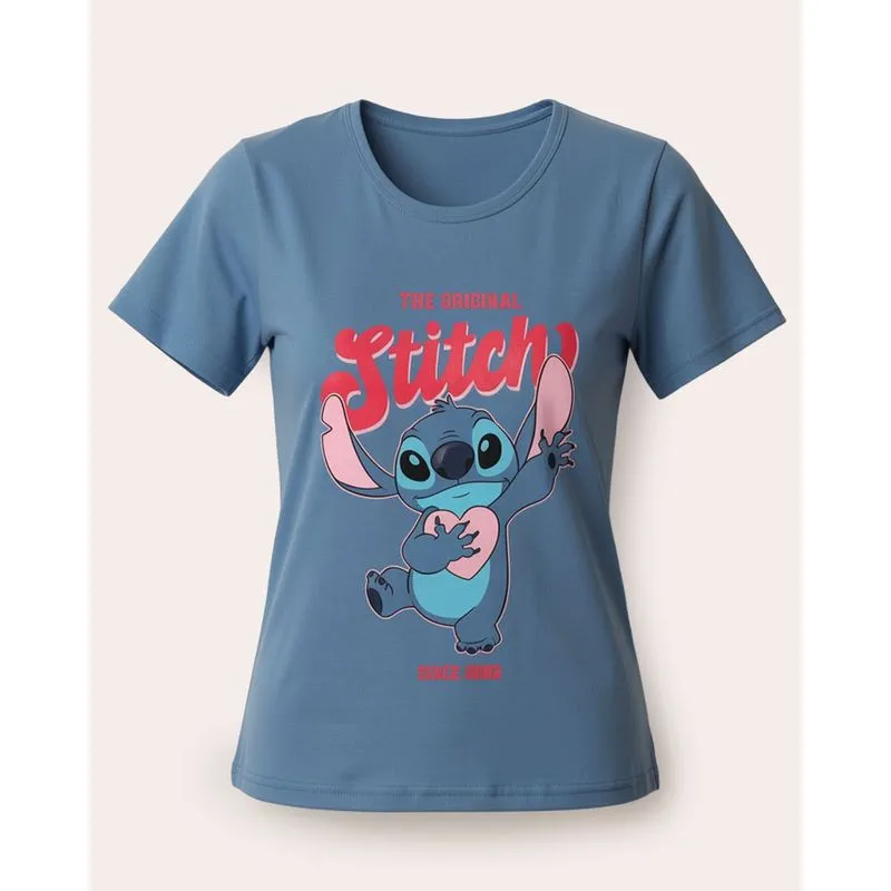 Camiseta Juvenil Algodão Manga Curta Disney Stitch Azul 4
