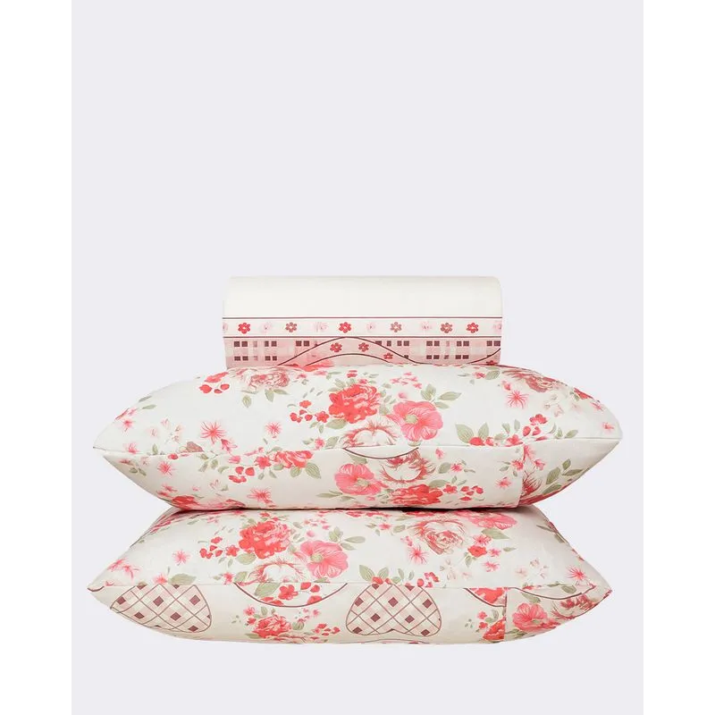 Kit Colcha Casal 3 Peças Arte & Cazza Estampada Floral Rosa UN