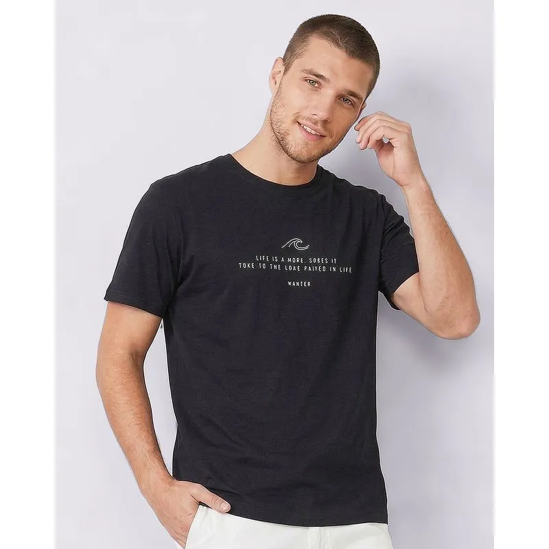 Camiseta Masculina Algodão com Estampa Frontal Manga Curta Preta XG