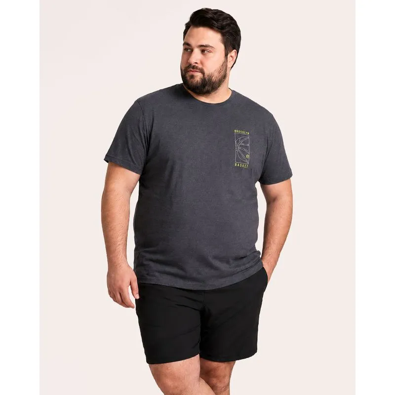 Camiseta Masculina Manga Curta com Estampa Cinza XG