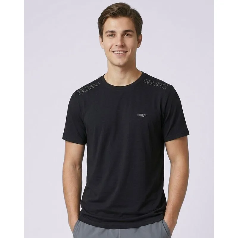 Camiseta Esportiva Masculina Fitter Algodão Estampa Preta XGG