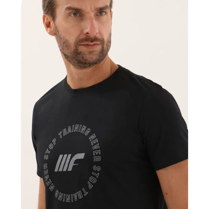 Camiseta Esportiva Masculina Algodão Estampa Frontal Preta XG