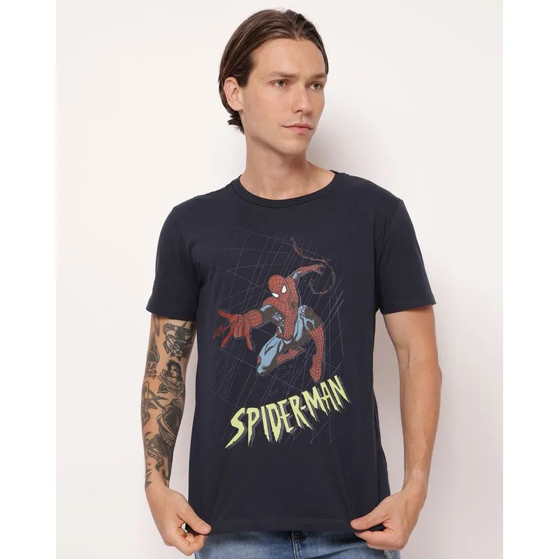 Camiseta Masculina Algodão Marvel Homem Aranha Marinho M